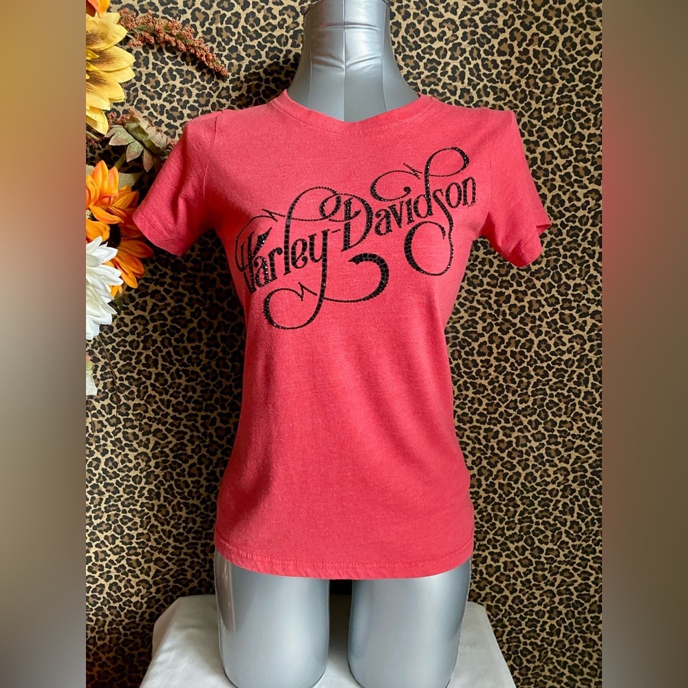 🦋B2G1🦋HARLEY DAVIDSON Red/Black Crystal Peterson’s Key West Short Sleeve Top XS
